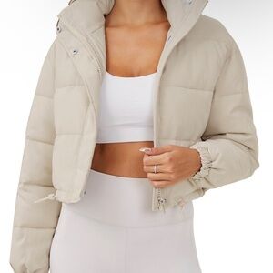 Women's Cropped Puffer Jacket Long Sleeve Puffy Coat Stand Collar Zip UP Quilted